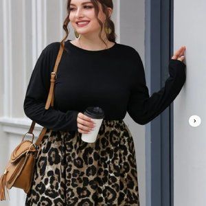 Shein Leopard Panel A-Line Dress, 2xl